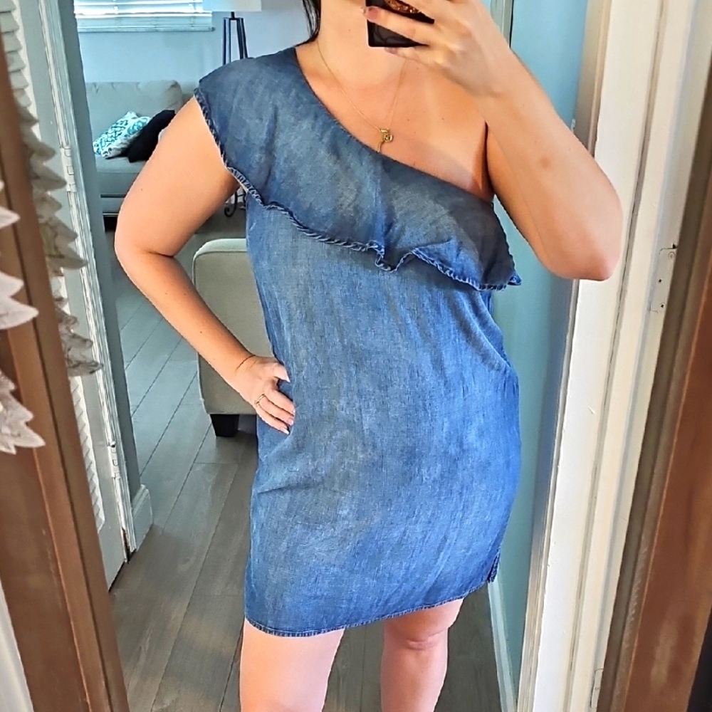 Anthopologie Cloth & Stone Blue Asymmetrical Ruffled Sheath Dress